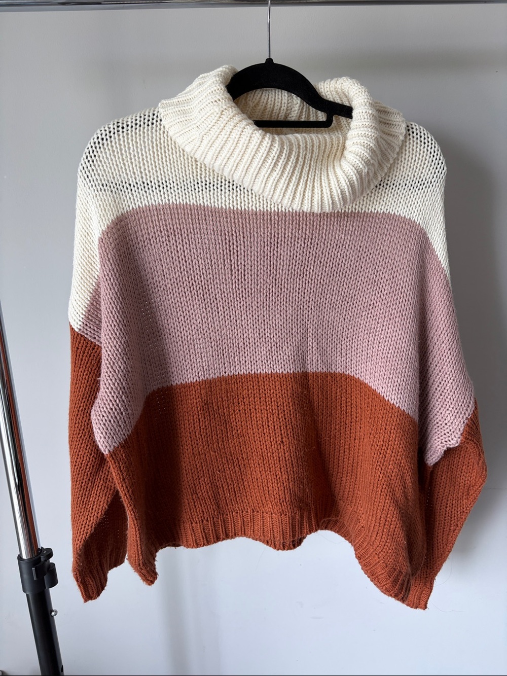beachlunchlounge Colorblock Turtleneck Sweater — Cream, Pink & Rust